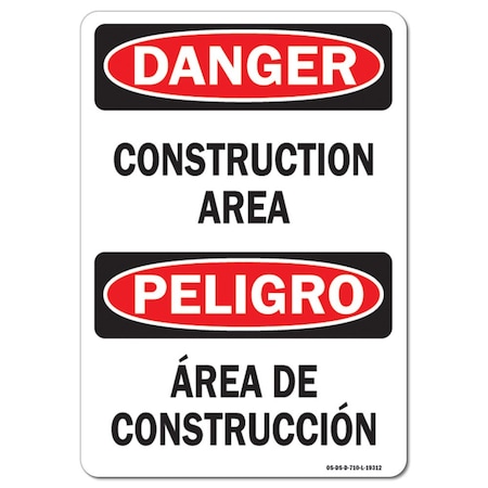 Signmission Safety Sign, OSHA Danger, 12" Height, Construction Area Bilingual, Landscape OS-DS-D-1218-L-19312